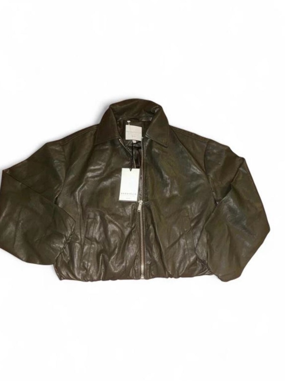 bagatelle Dark Olive Faux Leather Bomber Jacket